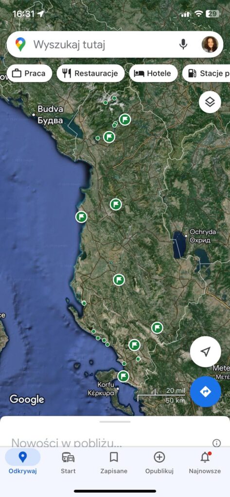 mapa, map Albania Google maps zaznaczone miejsca